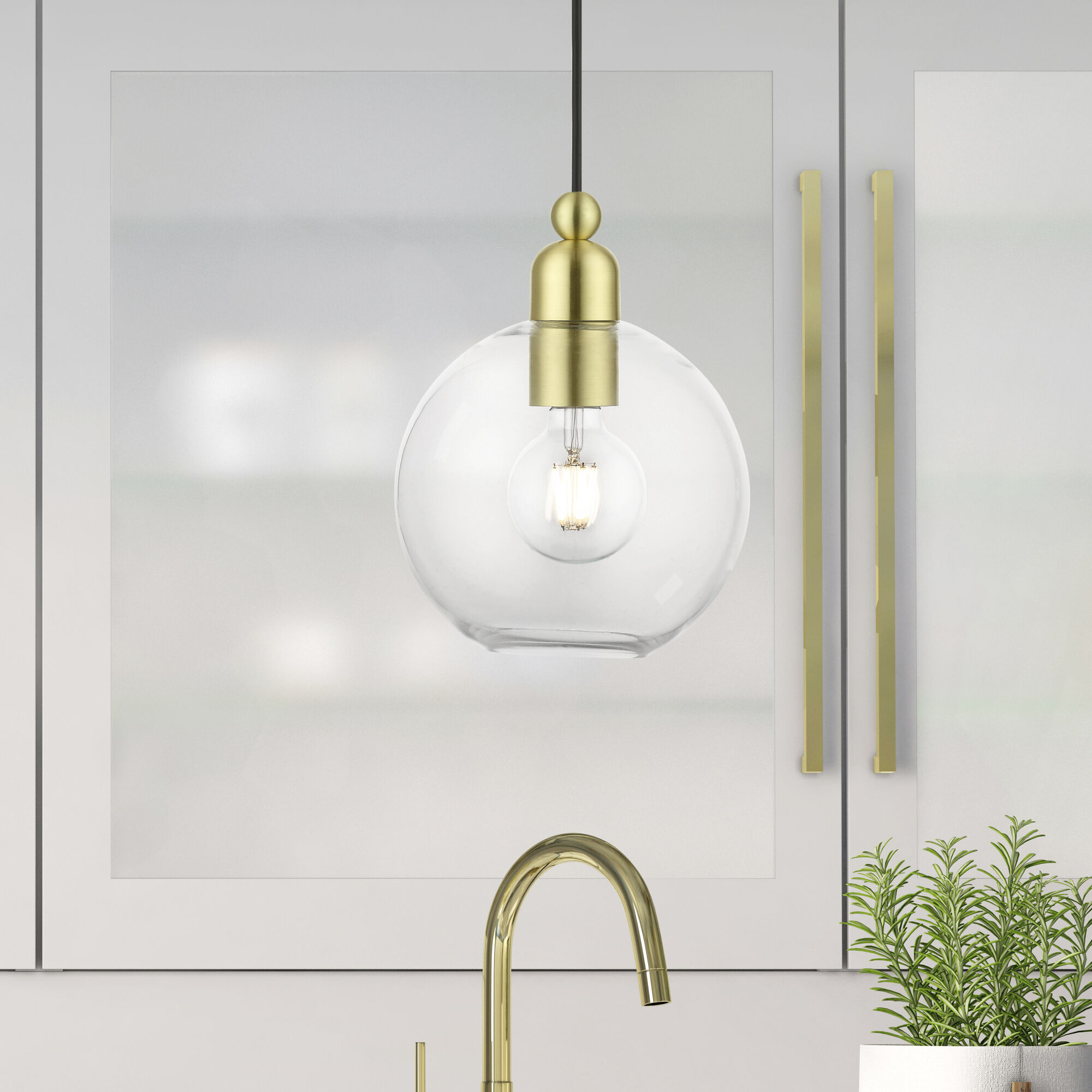 Downtown 1 Light 8 inch Satin Brass Pendant Ceiling Light, Sphere