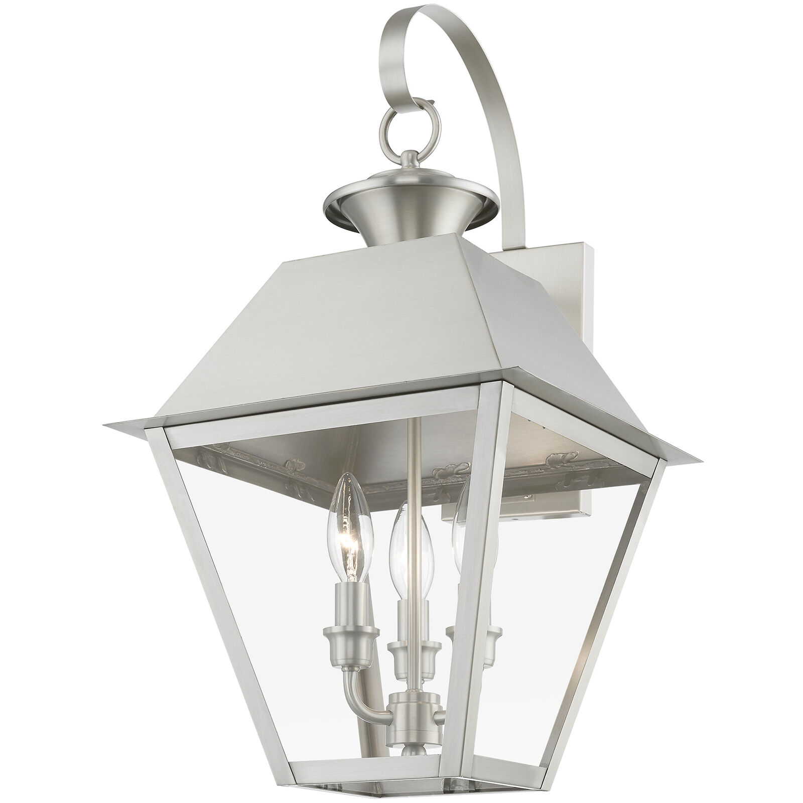 Wentworth 3 Light 22 inch Brushed Nickel Outdoor Wall Lantern, Large