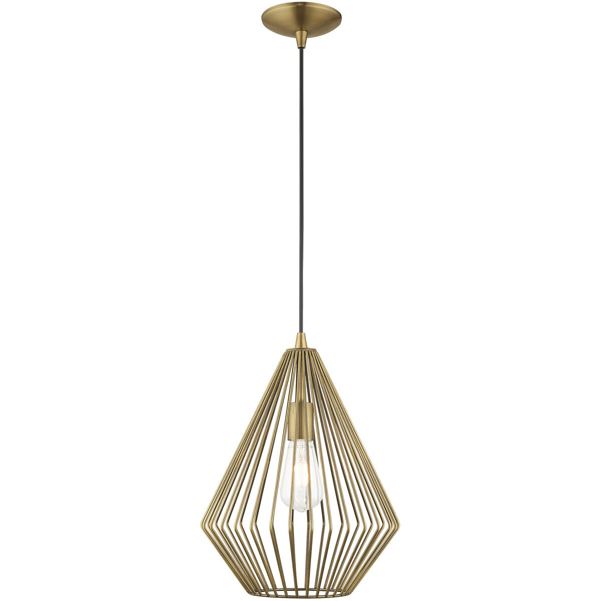 Geometric 1 Light 12 inch Antique Brass Mini Pendant Ceiling Light