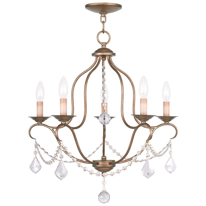 Chesterfield 5 Light 22 inch Antique Gold Leaf Chandelier Ceiling Light