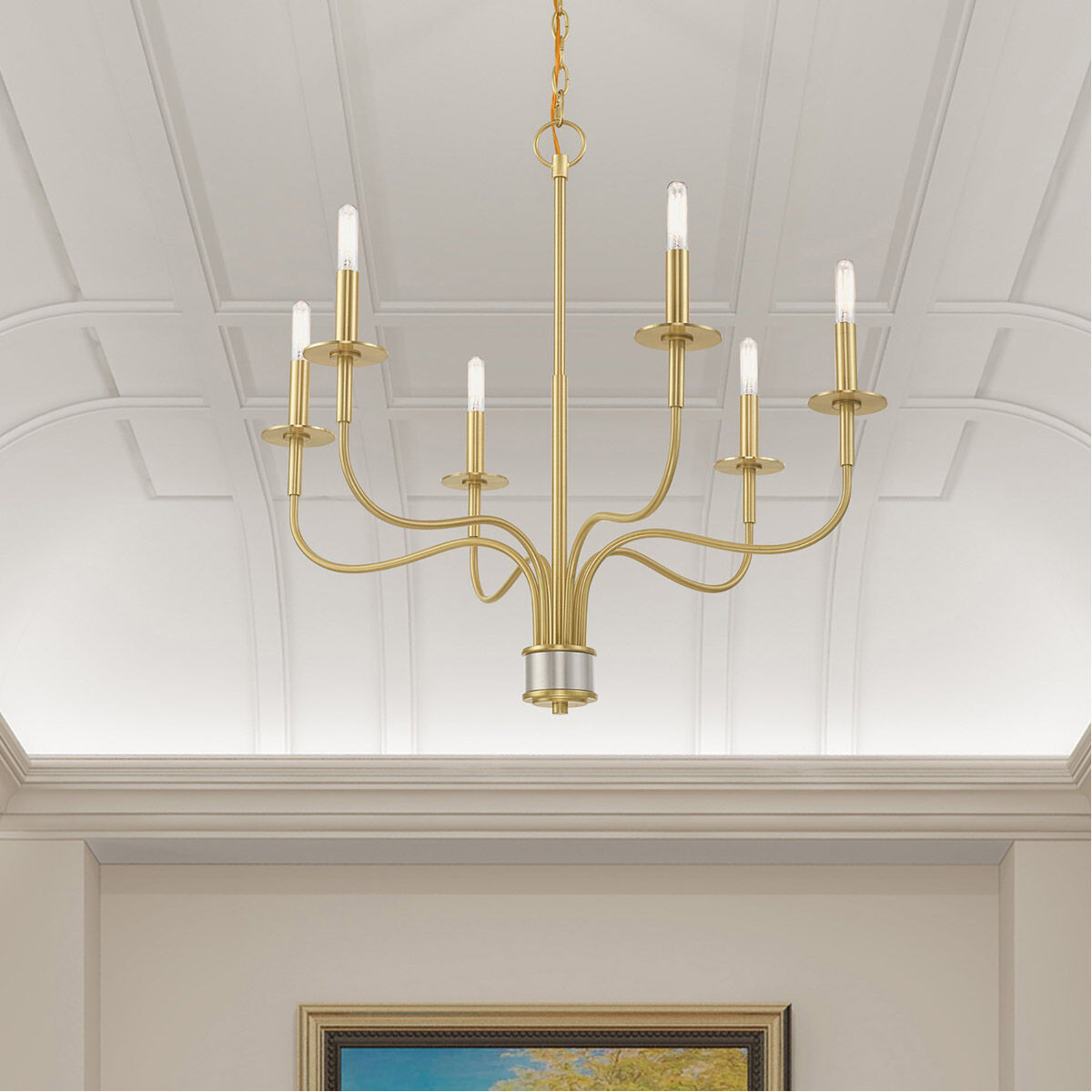 Lisbon 6 Light 26 inch Satin Brass Chandelier Ceiling Light