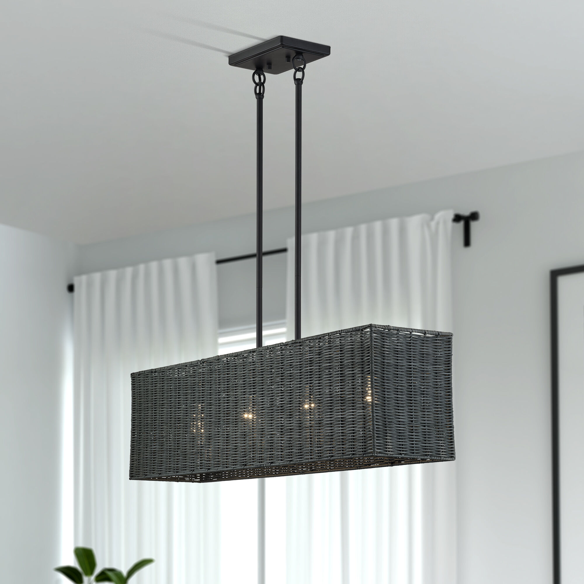 Weavington 4 Light 36 inch Black Linear Chandelier Ceiling Light, Large