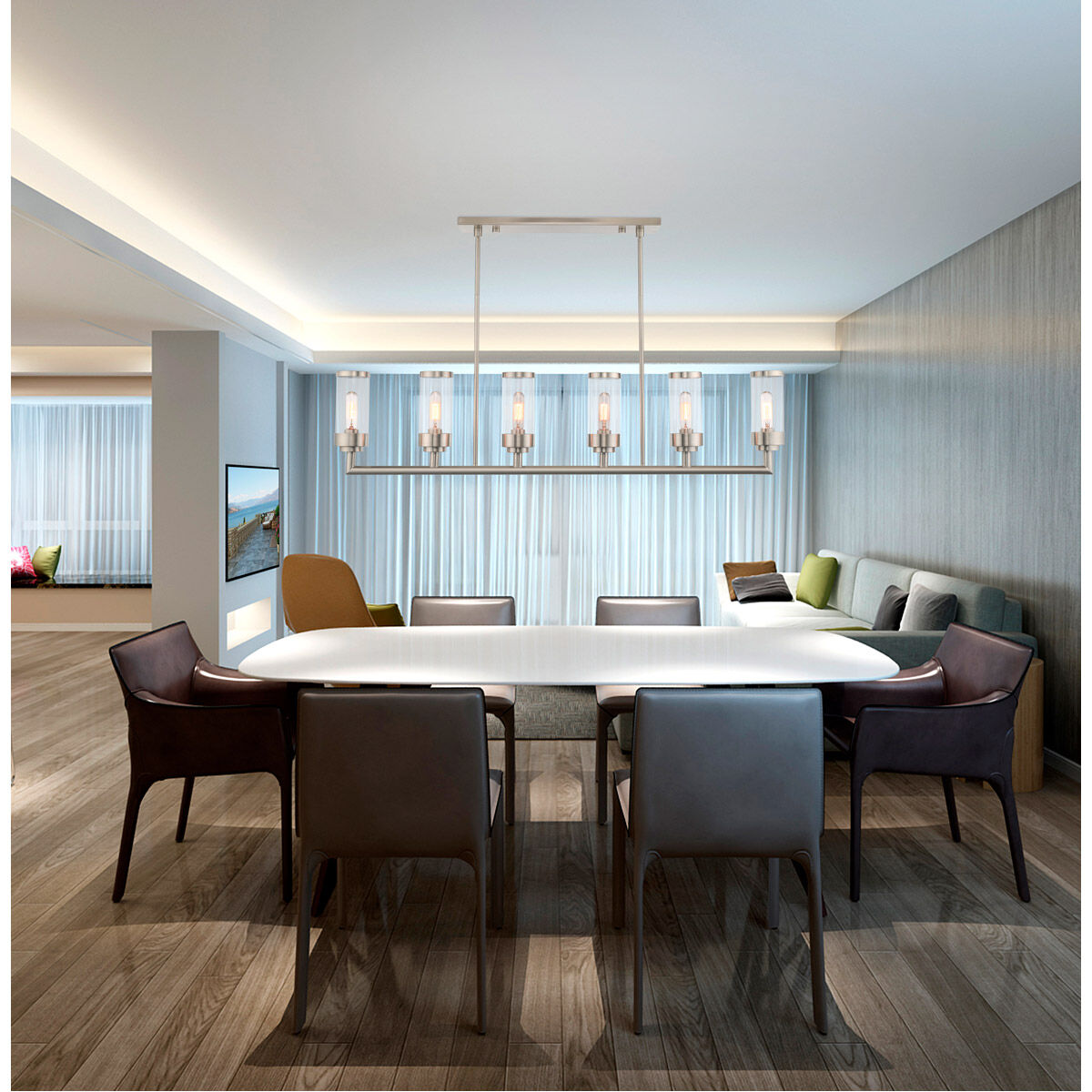 Hillcrest 6 Light 48 inch Brushed Nickel Linear Chandelier Ceiling Light