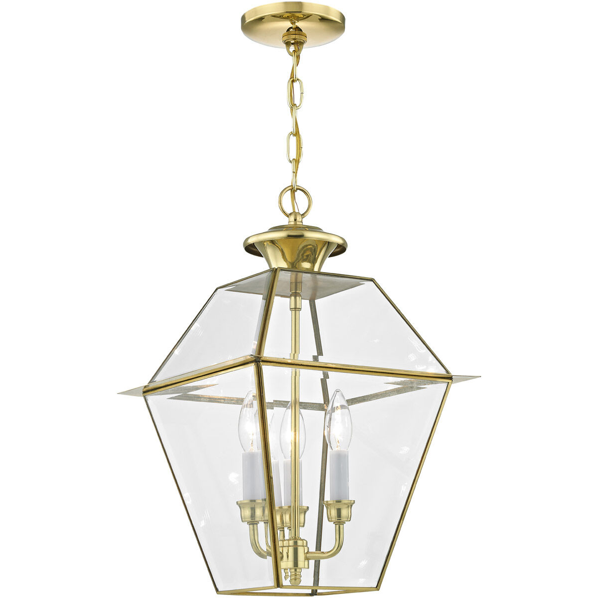 Westover 3 Light 12 inch Polished Brass Outdoor Pendant Lantern