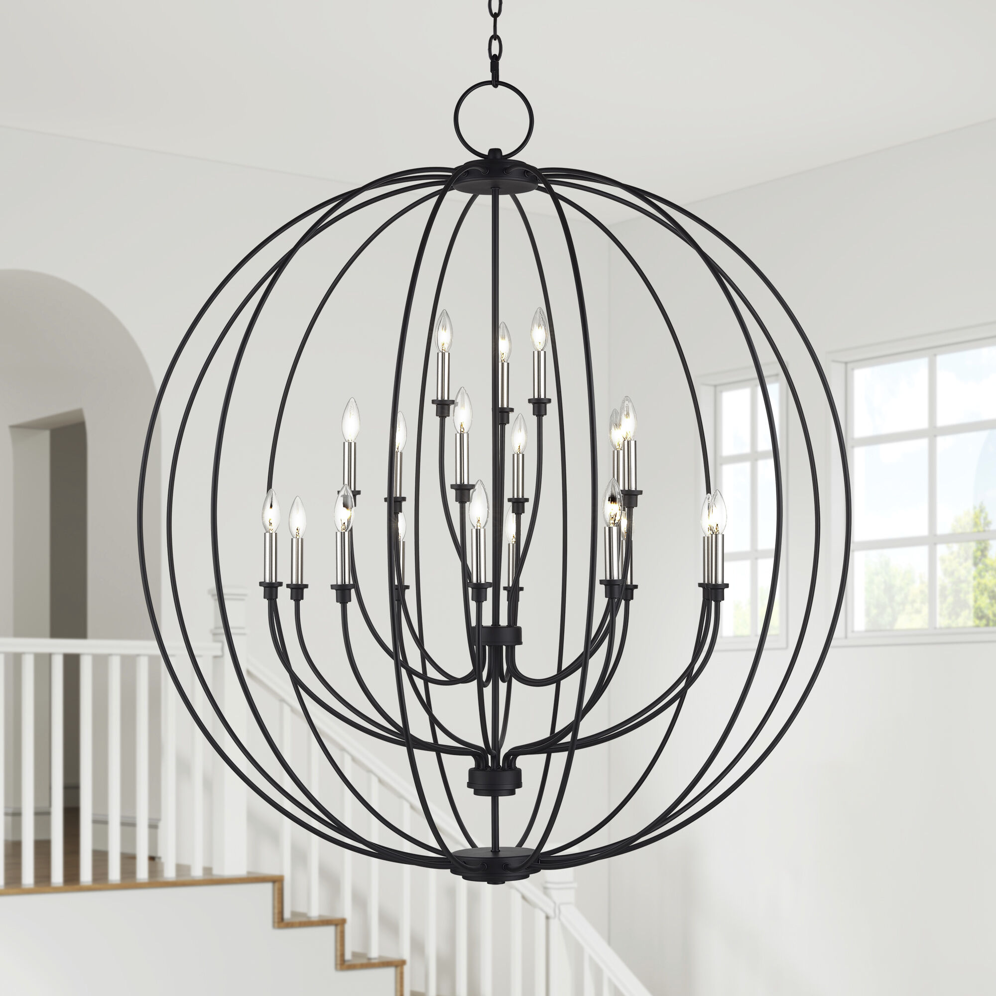 Milania 19 Light 48 inch Black with Brushed Nickel Accents Foyer Chandelier Ceiling Light
