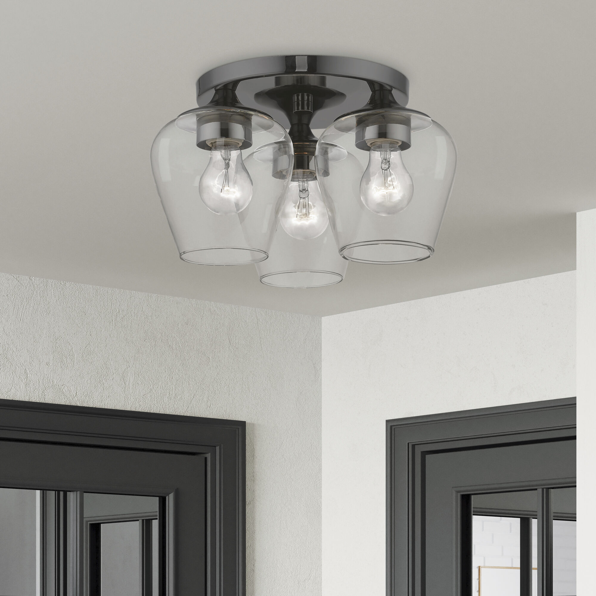 Willow 3 Light 13 inch Black Chrome Flush Mount Ceiling Light