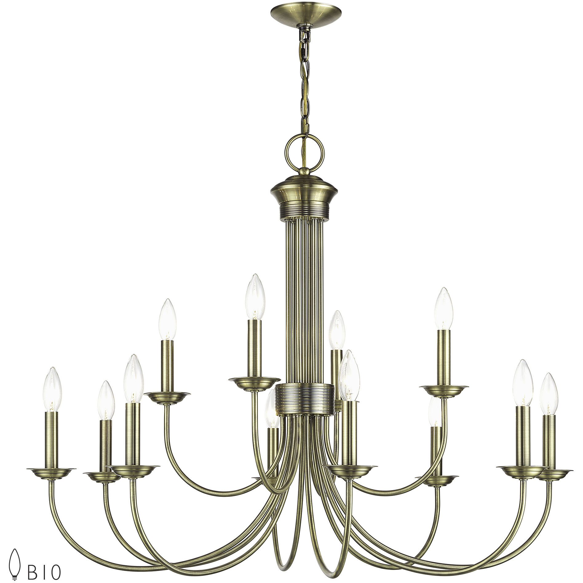 Estate 12 Light 36 inch Antique Brass 2-Tier Chandelier Ceiling Light
