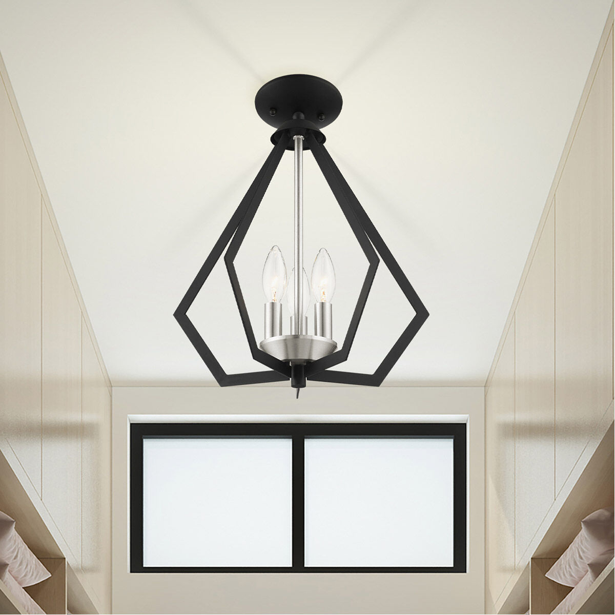 Prism 3 Light 14 inch Black with Brushed Nickel Cluster Convertible Semi Flush/Pendant Ceiling Light