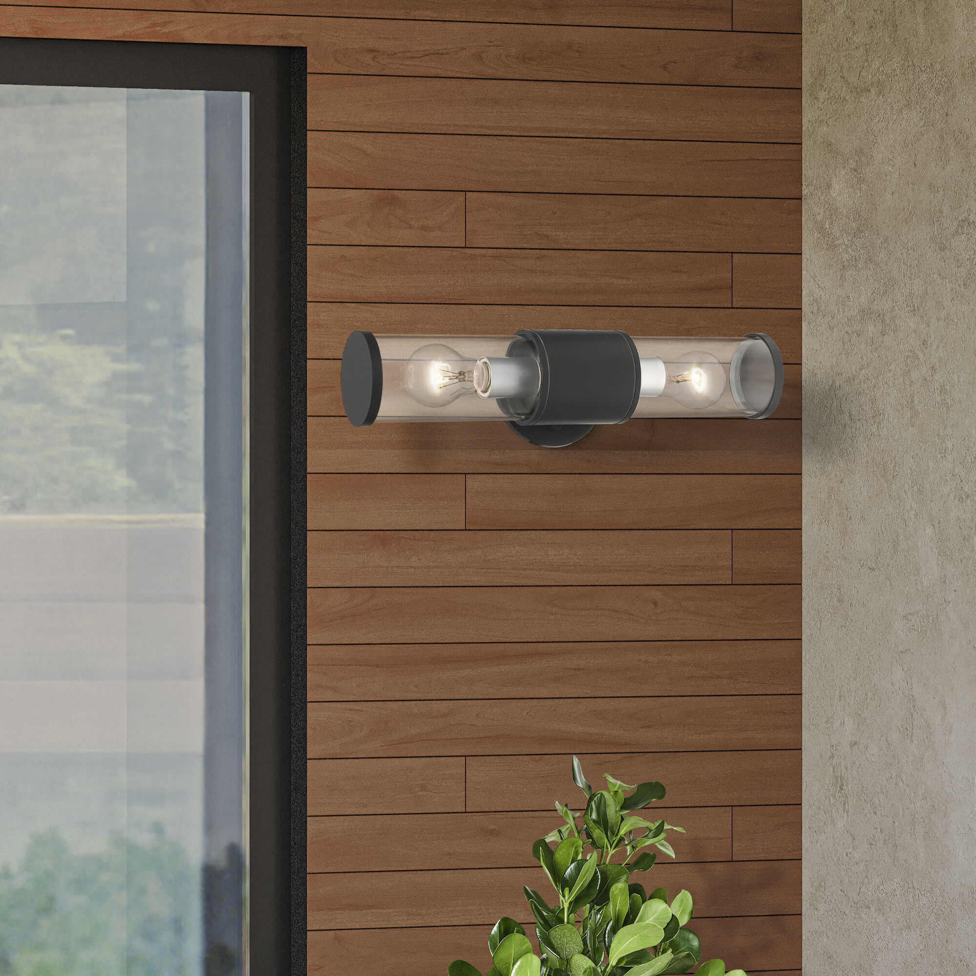 Atlantic 2 Light 17 inch Textured Black with Antique Silver Finish Accents ADA Outdoor Large ADA Wall Lantern Wall Light