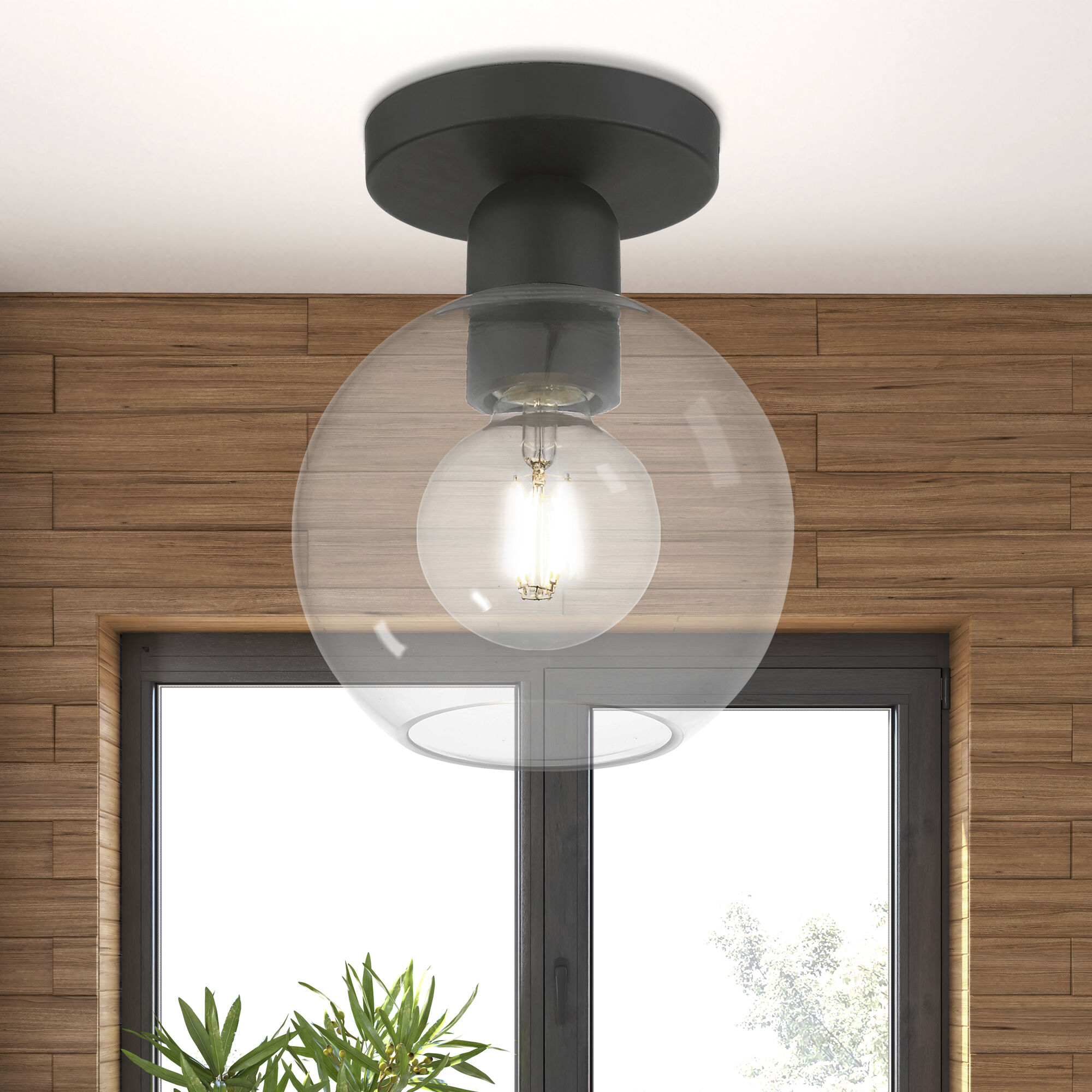 Downtown 1 Light 7 inch Black Semi-Flush Ceiling Light, Sphere