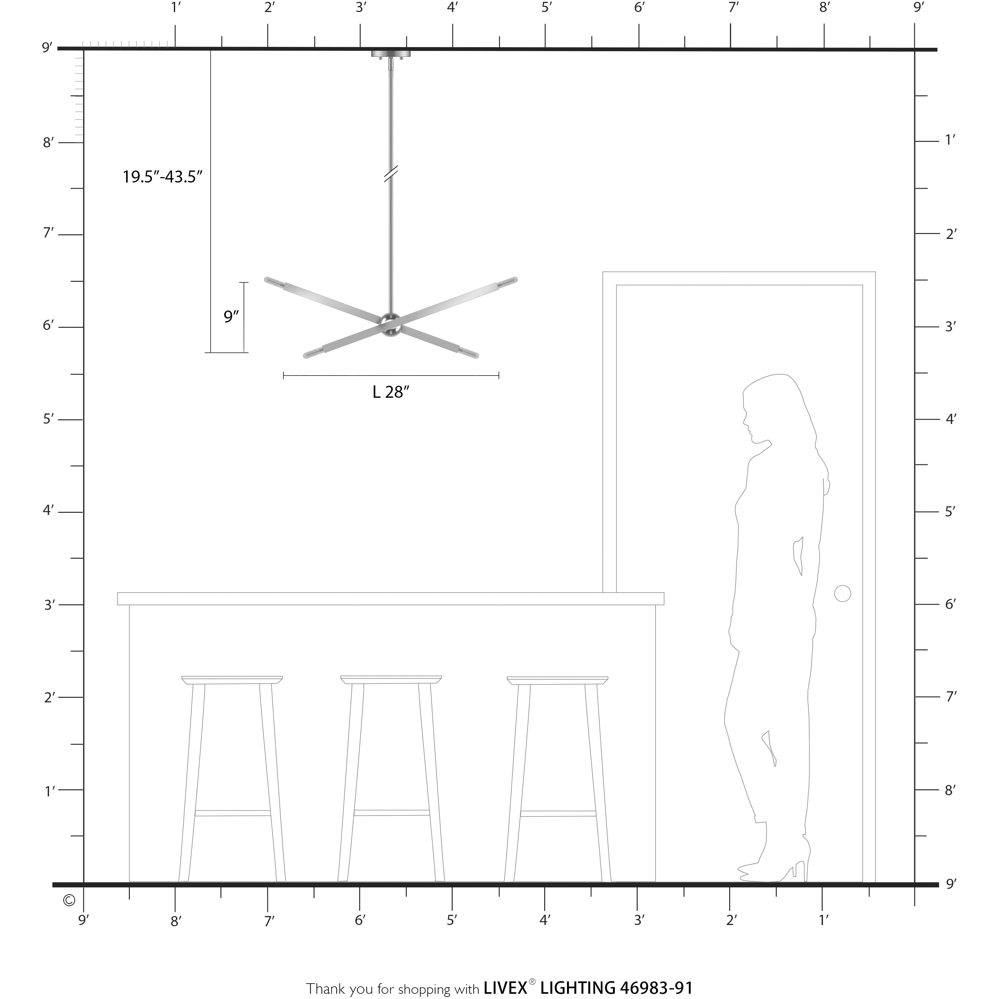 Monaco 4 Light 28 inch Brushed Nickel with Black Chrome Finish Accent Linear Chandelier Ceiling Light