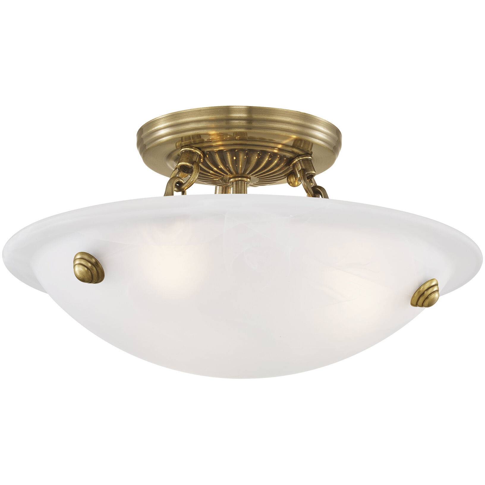 Oasis 3 Light 12 inch Antique Brass Semi-Flush Mount Ceiling Light