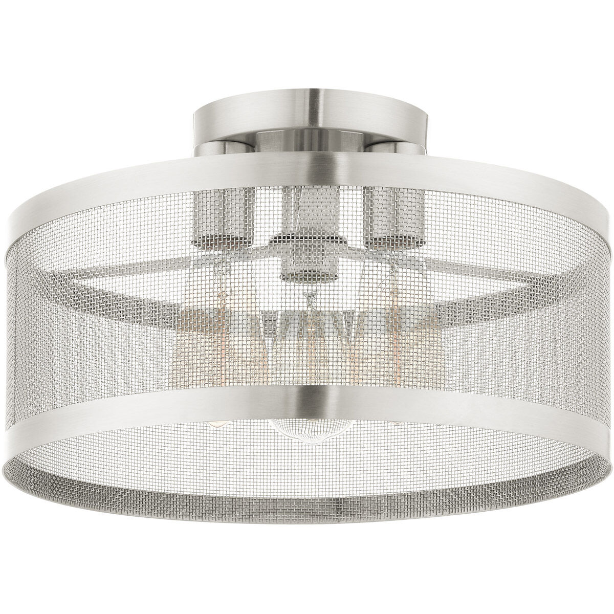 Industro 3 Light 15 inch Brushed Nickel Semi Flush Ceiling Light