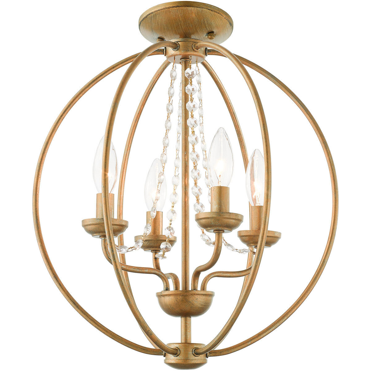 Arabella 4 Light 15 inch Antique Gold Leaf Convertible Mini Chandelier/Ceiling Mount Ceiling Light