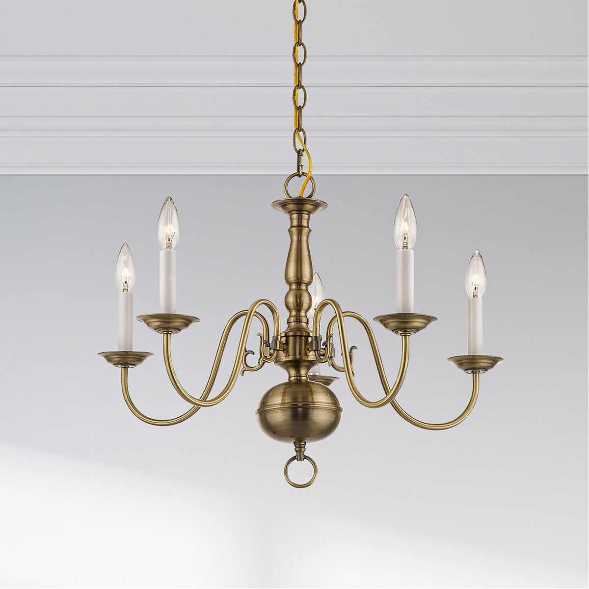 Williamsburgh 5 Light 24 inch Antique Brass Chandelier Ceiling Light