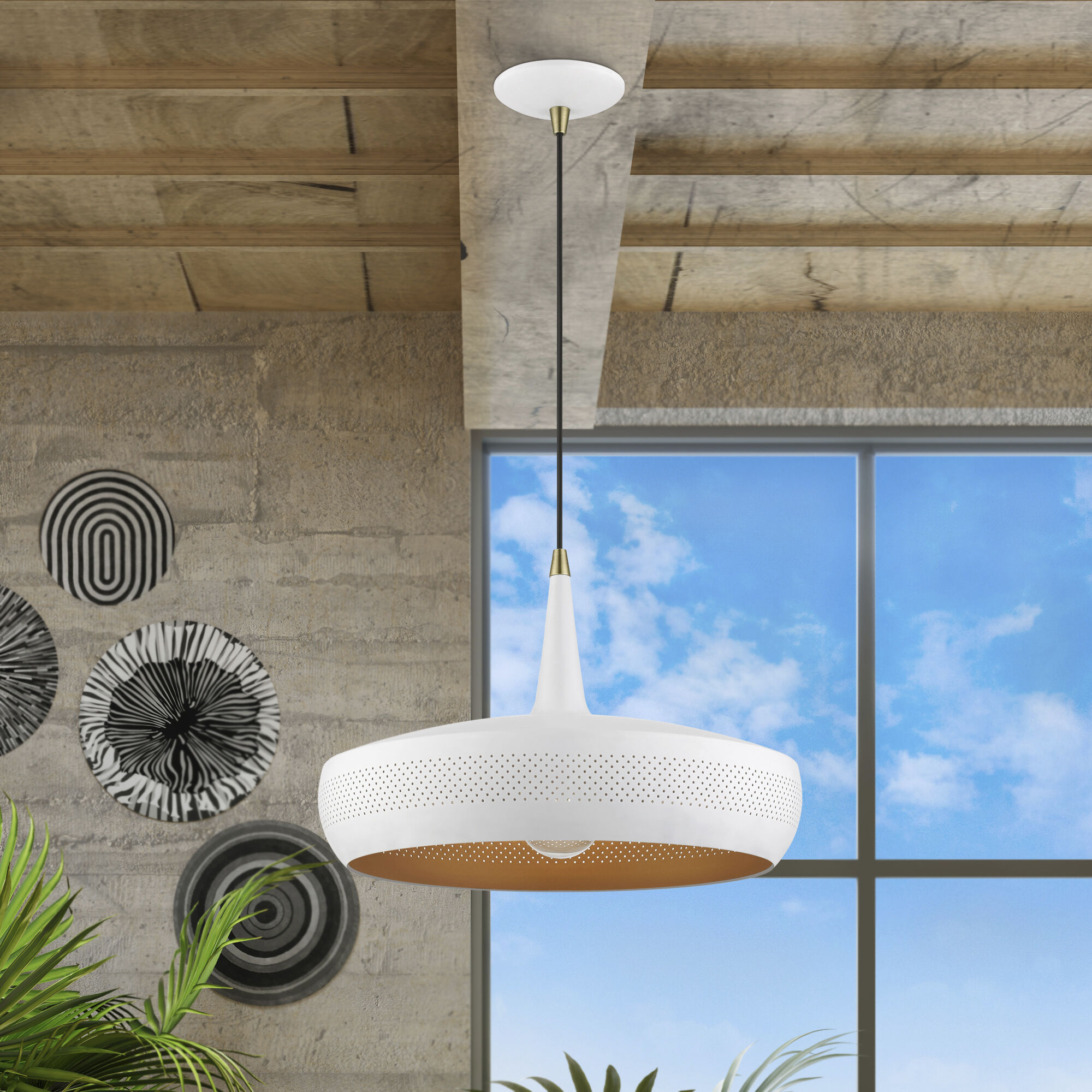 Banbury 1 Light 17 inch White with Antique Brass Accents Pendant Ceiling Light