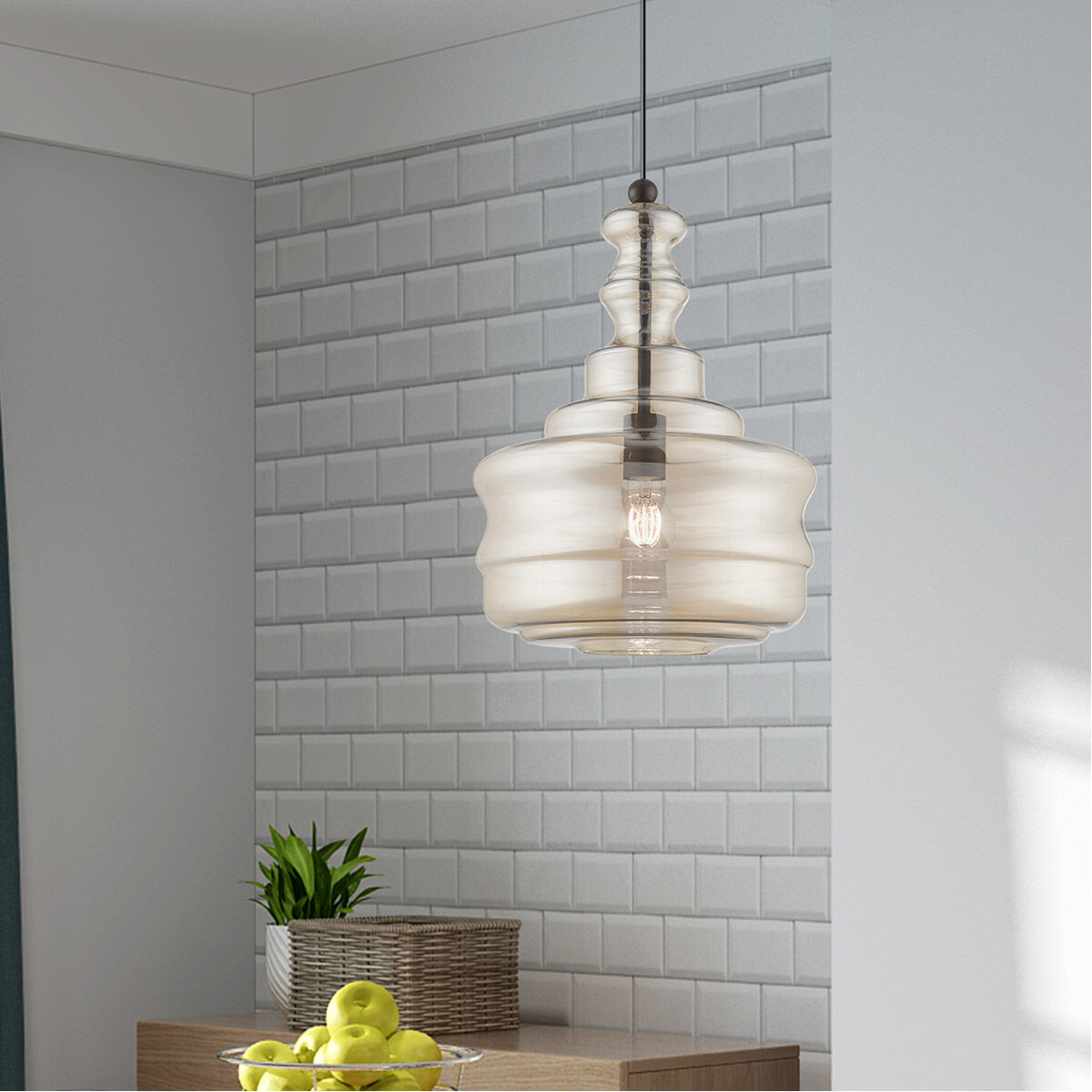 Art Glass 1 Light 12.63 inch English Bronze Mini Pendant Ceiling Light