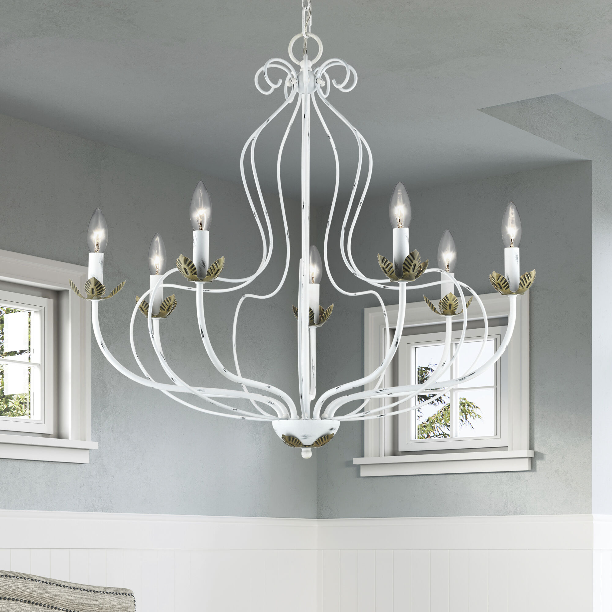 Katarina 7 Light 28 inch Antique White with Antique Brass Accents Chandelier Ceiling Light