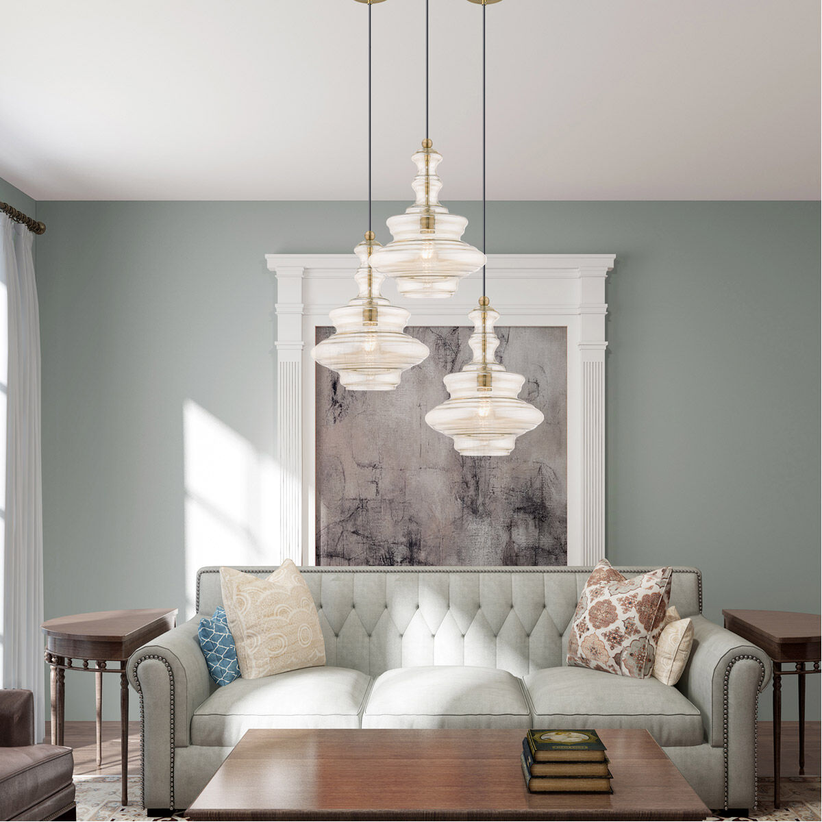 Art Glass 1 Light 12 inch Antique Brass Mini Pendant Ceiling Light