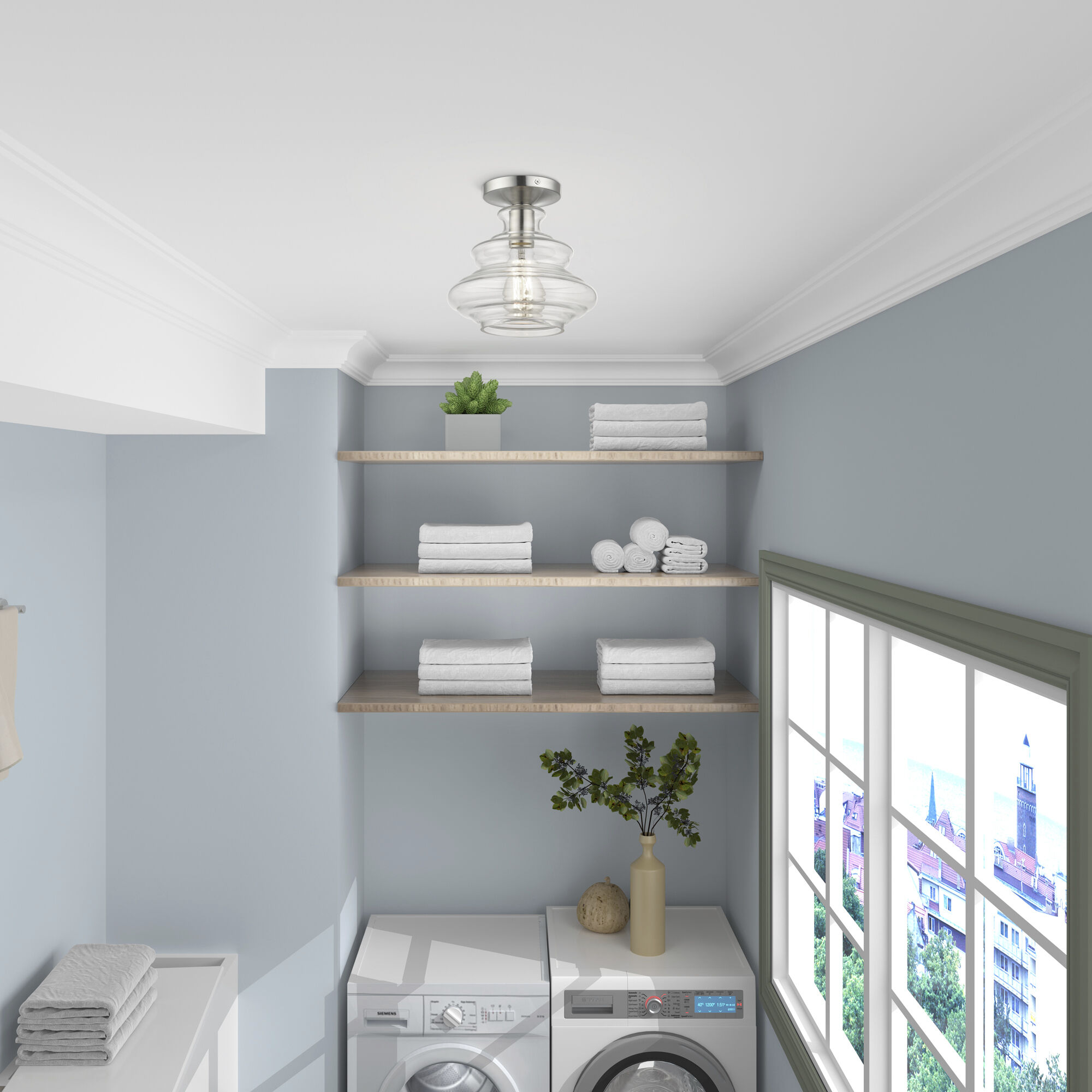 Everett 1 Light 9 inch Brushed Nickel with Chrome Finish Accents Semi-Flush Ceiling Light