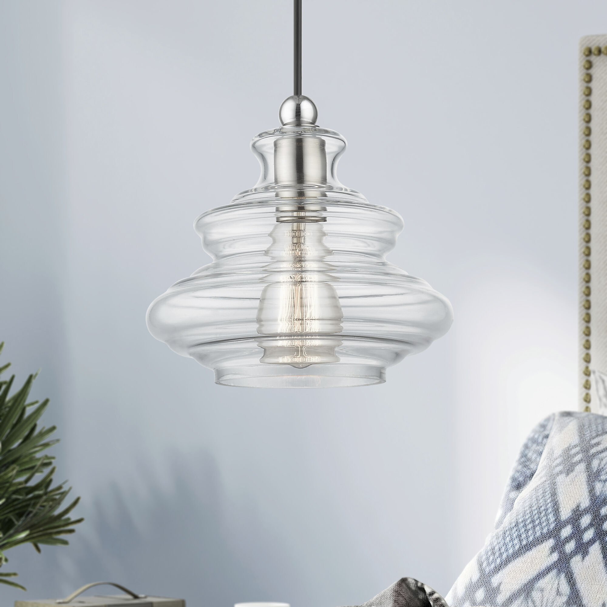 Everett 1 Light 9 inch Brushed Nickel with Chrome Finish Accents Pendant Ceiling Light