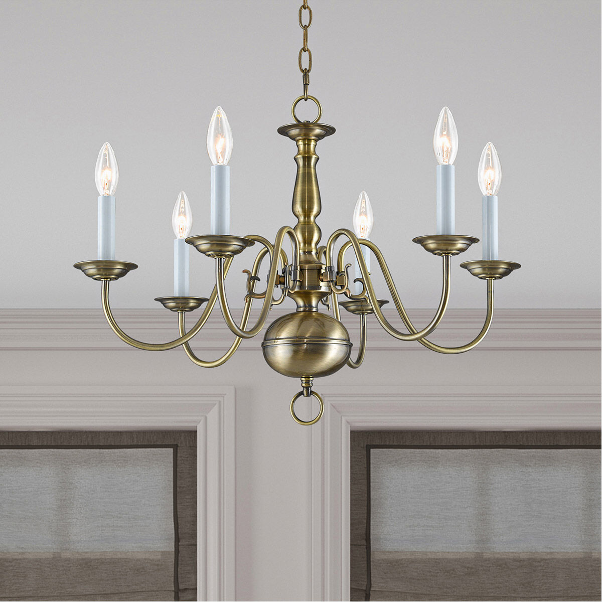 Williamsburgh 6 Light 24 inch Antique Brass Chandelier Ceiling Light