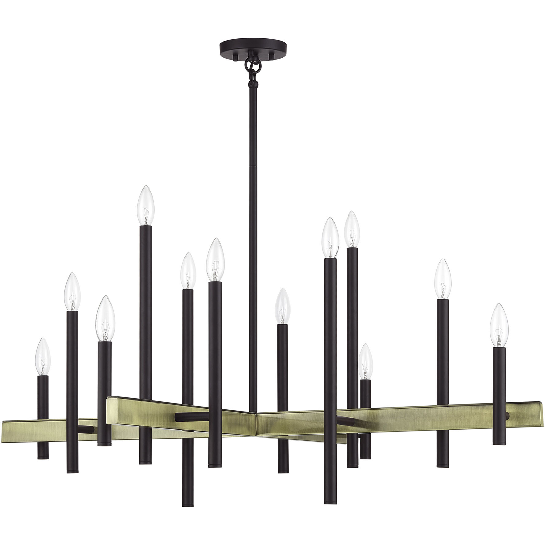 Denmark 12 Light 42 inch Bronze with Antique Brass Accents Foyer Chandelier Ceiling Light