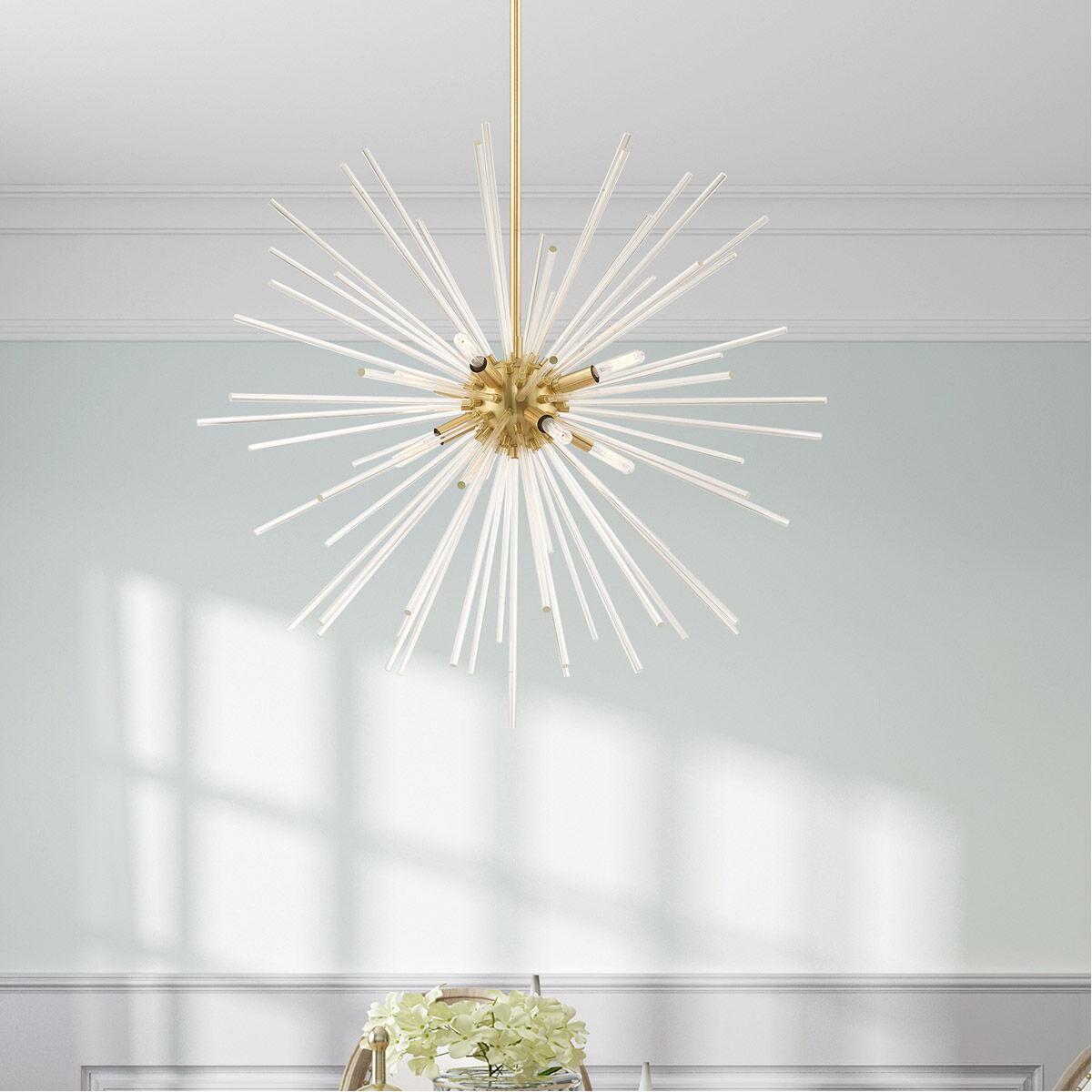 Utopia 8 Light 34 inch Satin Brass Pendant Chandelier Ceiling Light