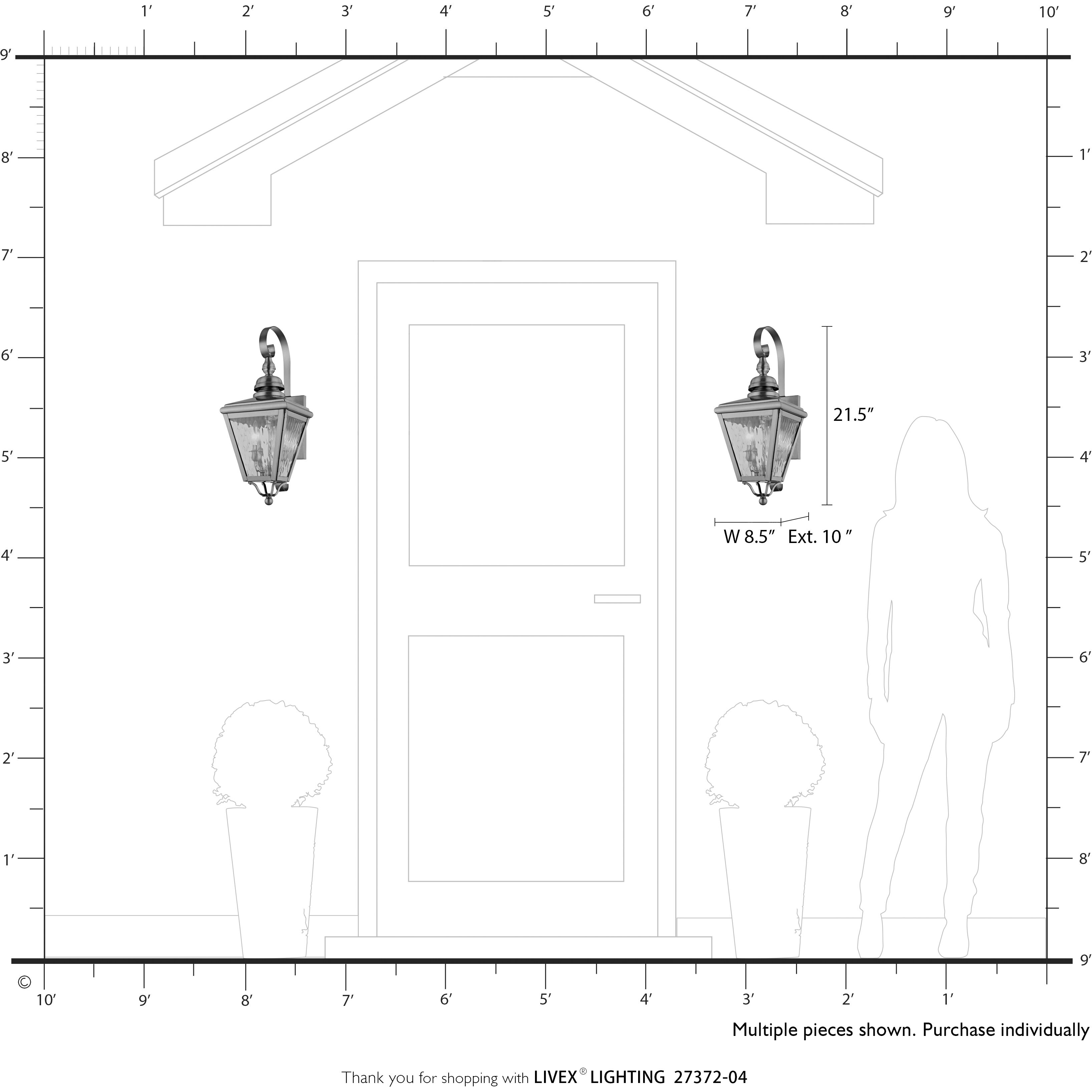 Adams 2 Light 21.5 inch Black with Brushed Nickel Finish Cluster Outdoor Wall Lantern in Black with Brushed Nickel Accent, Medium