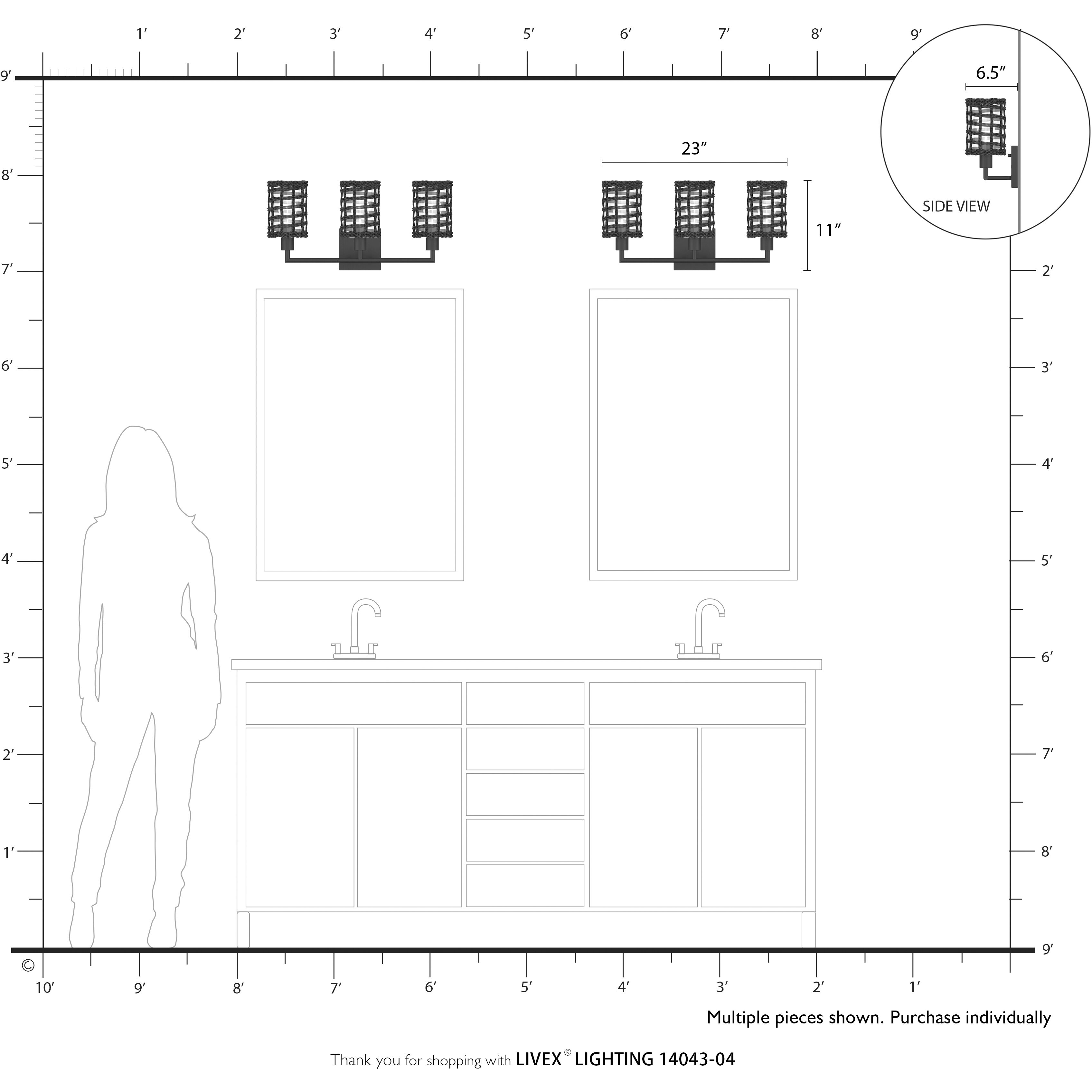 Twinewell 3 Light 23 inch Black Vanity Wall Sconce Wall Light