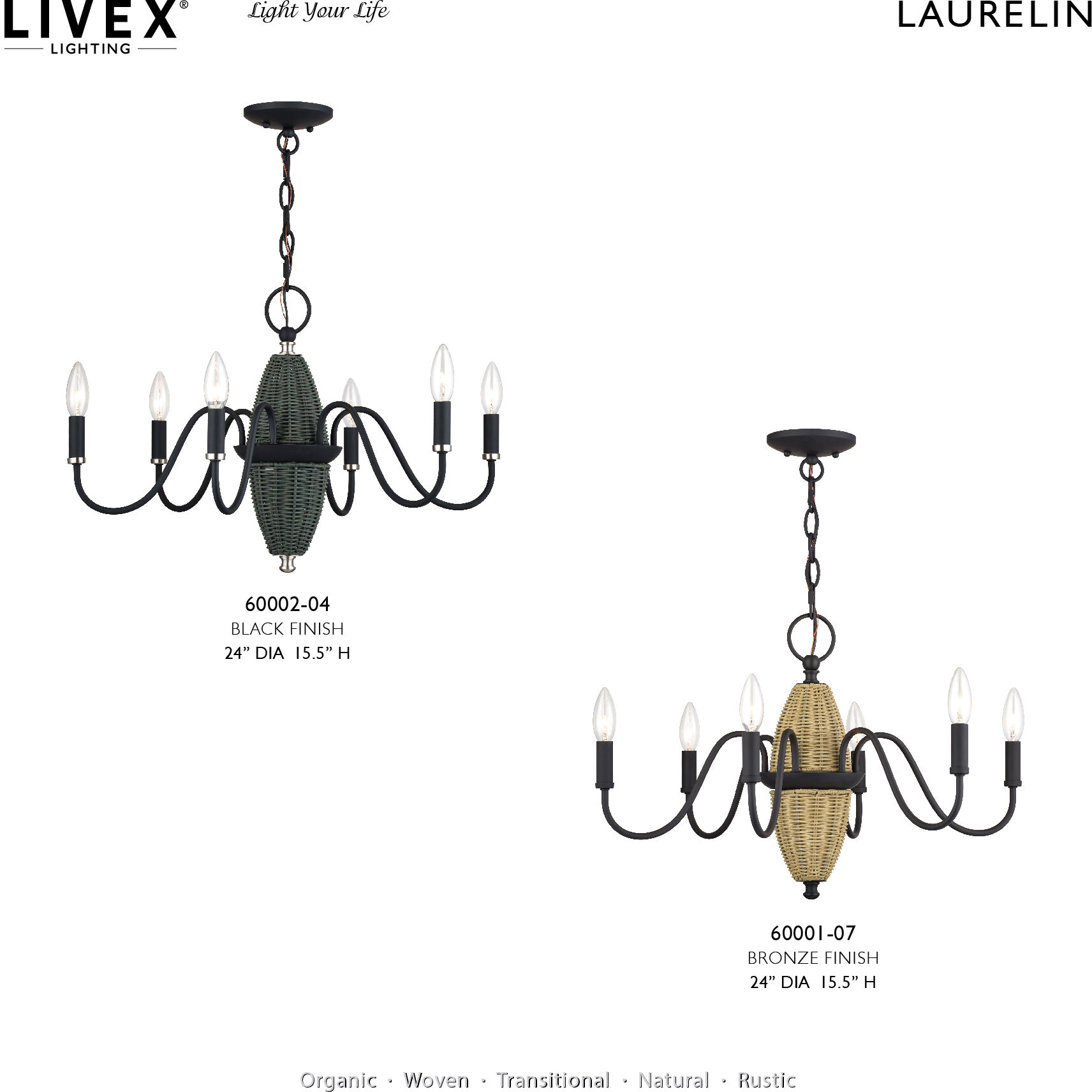 Laurelin 6 Light 24 inch Black with Brushed Nickel Accents Chandelier Ceiling Light