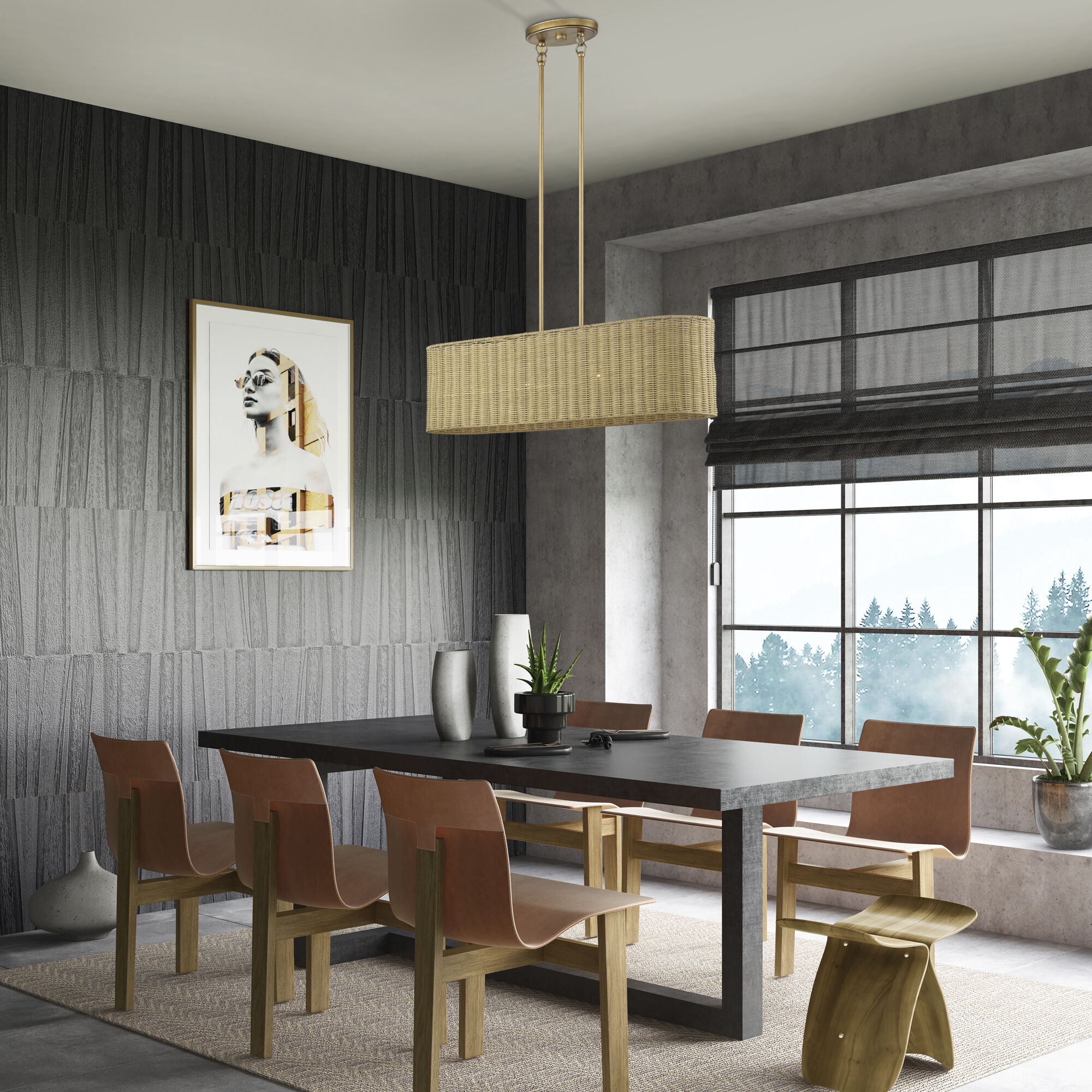 Weavington 4 Light 36 inch Antique Gold Leaf Linear Chandelier Ceiling Light, Large