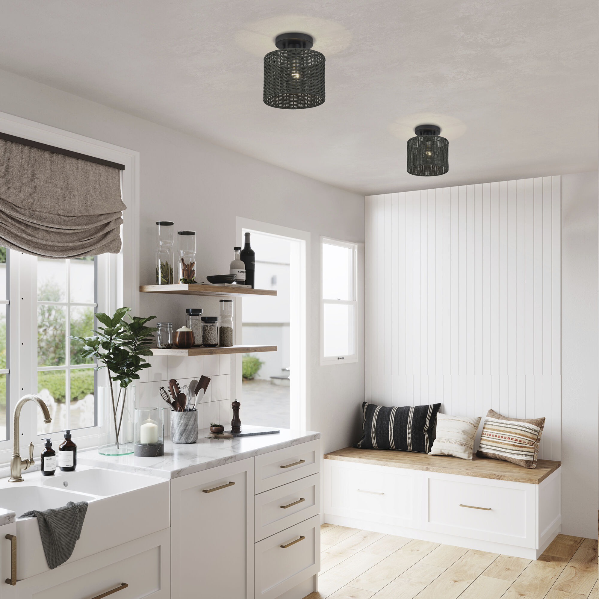 Weavington 1 Light 8.5 inch Black Semi Flush Mount Ceiling Light, Small