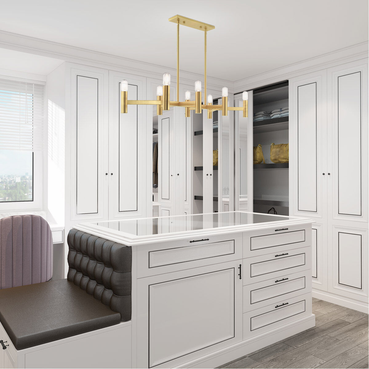 Copenhagen 8 Light 40 inch Satin Brass Linear Chandelier Ceiling Light