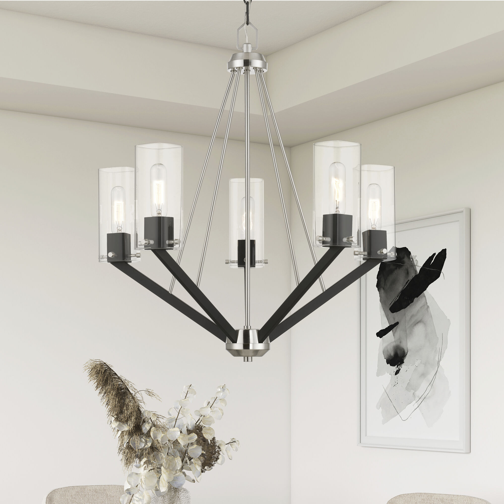 Beckett 5 Light 26 inch Brushed Nickel & Black Chandelier Ceiling Light