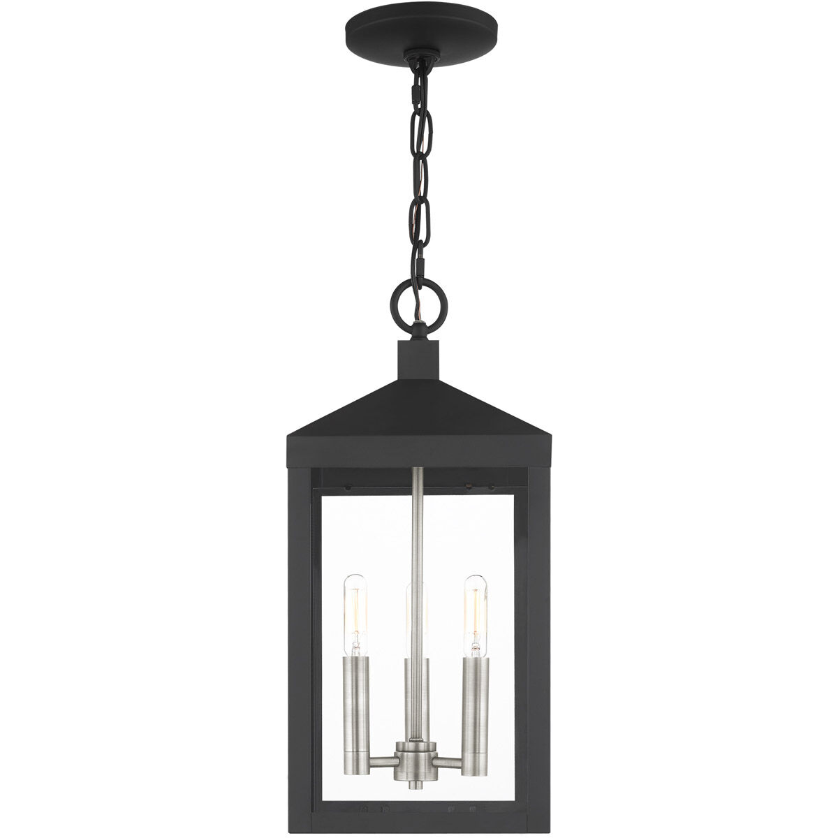 Nyack 3 Light 8.25 inch Black with Brushed Nickel Cluster Outdoor Pendant Lantern