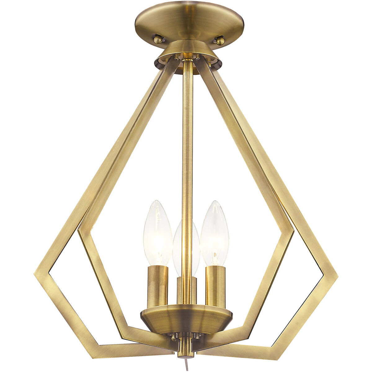 Prism 3 Light 14 inch Antique Brass Convertible Mini Chandelier/Ceiling Mount Ceiling Light
