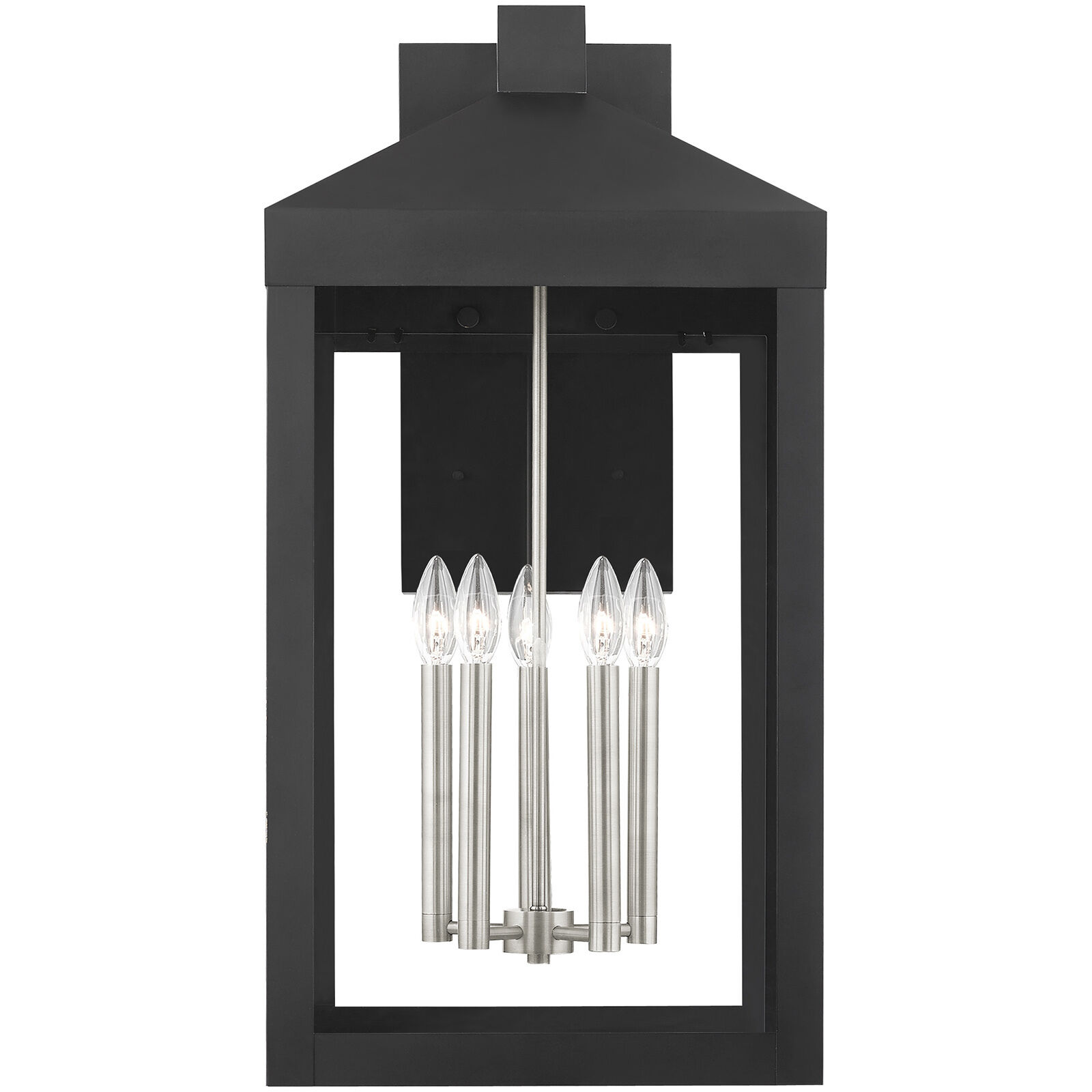 Nyack 5 Light 29 inch Black with Brushed Nickel Cluster Outdoor Wall Lantern