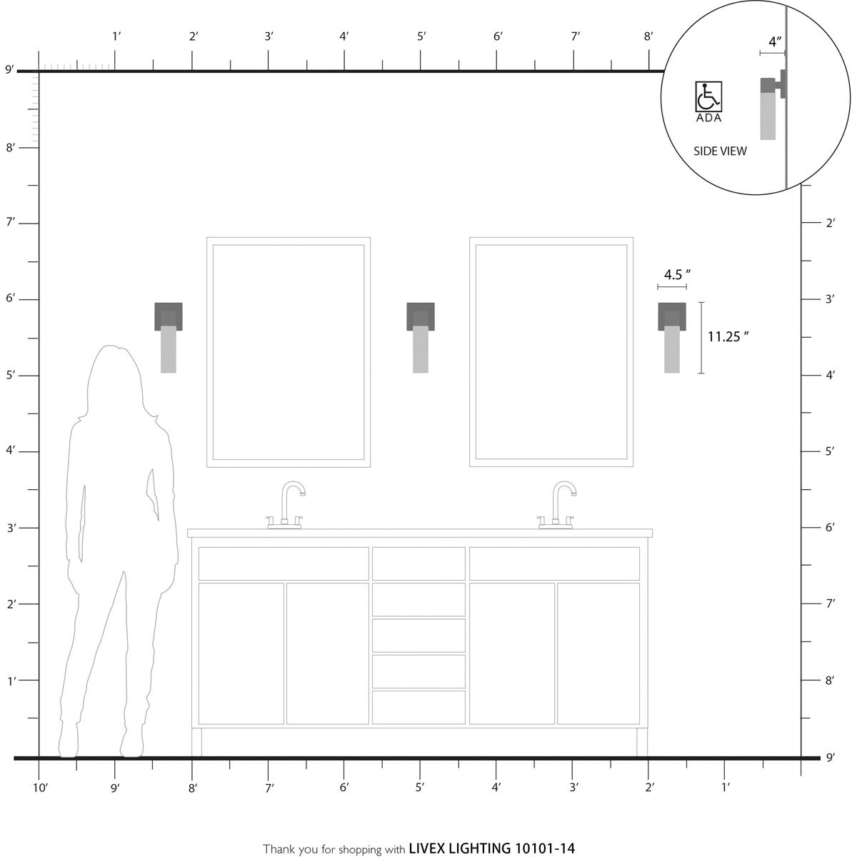 Aero ADA Wall Sconce Wall Light in Textured Black with Antique Brass Accent