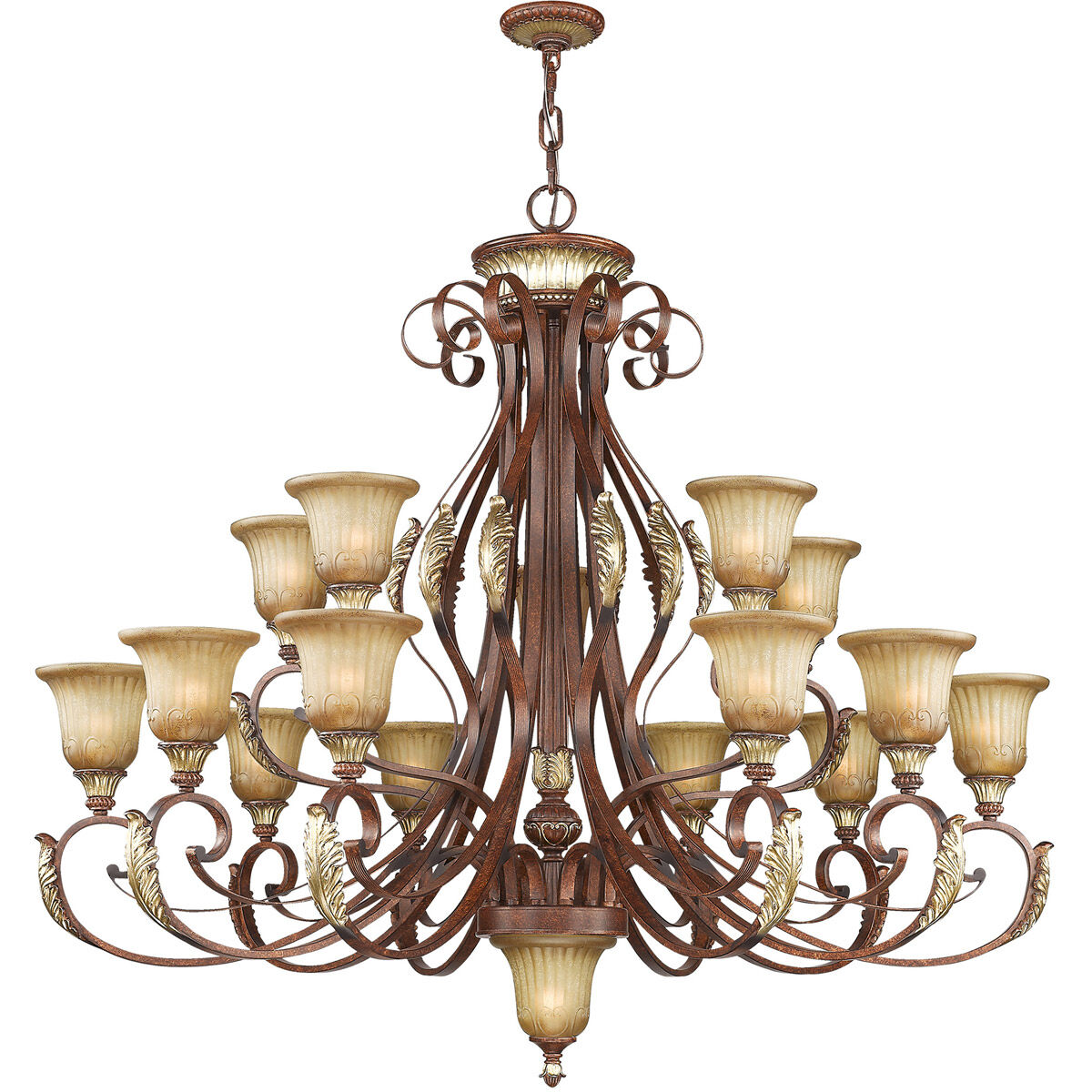 Villa Verona 16 Light 50 inch Verona Bronze with Aged Gold Leaf Accents Chandelier Ceiling Light