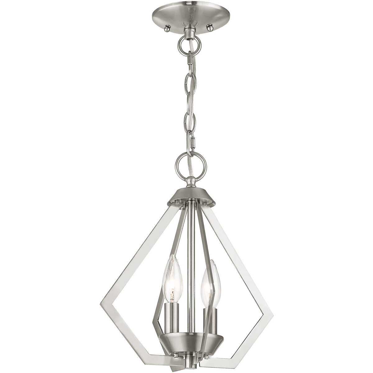 Prism 2 Light 11 inch Brushed Nickel Convertible Mini Chandelier/Ceiling Mount Ceiling Light