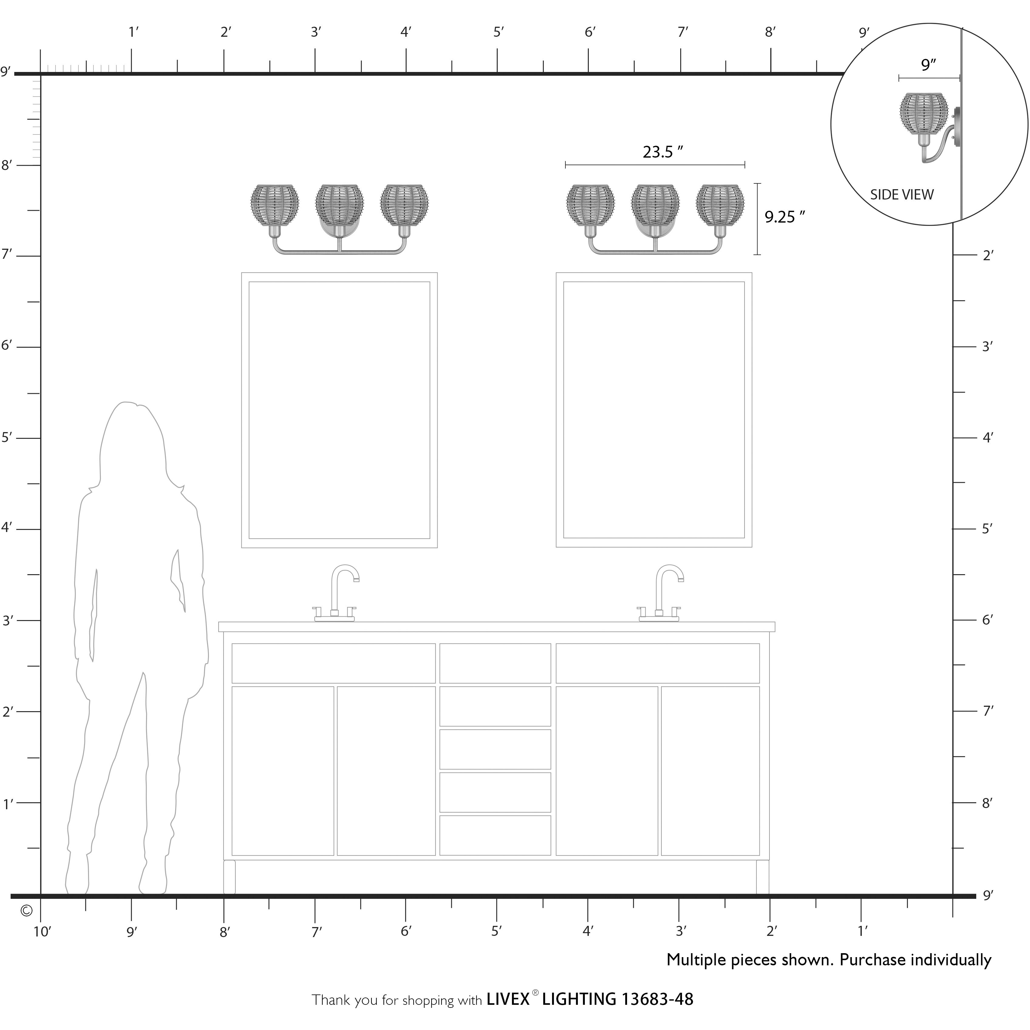 Summervine 3 Light 23.5 inch Antique Gold Leaf Vanity Wall Sconce Wall Light