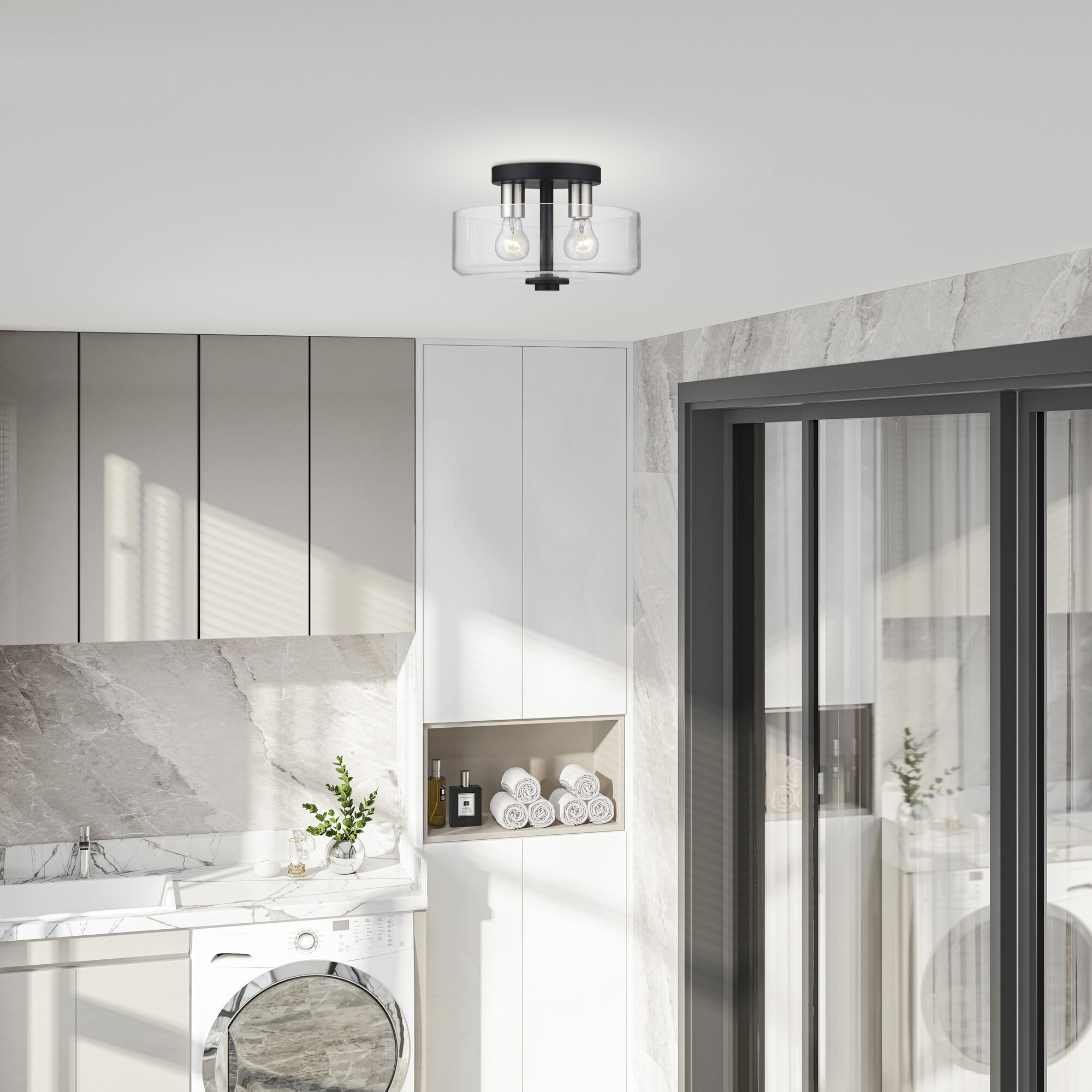 Whitworth 2 Light 12.25 inch Black with Brushed Nickel Accents Semi-Flush Ceiling Light