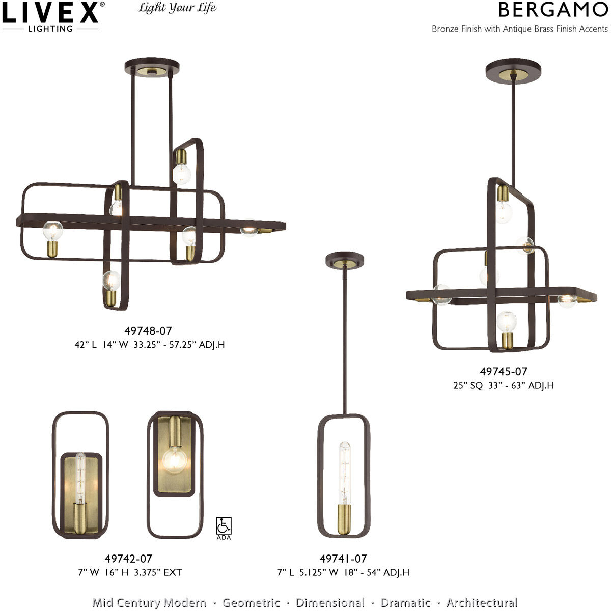 Bergamo 6 Light 25 inch Bronze with Antique Brass Accents Chandelier Ceiling Light