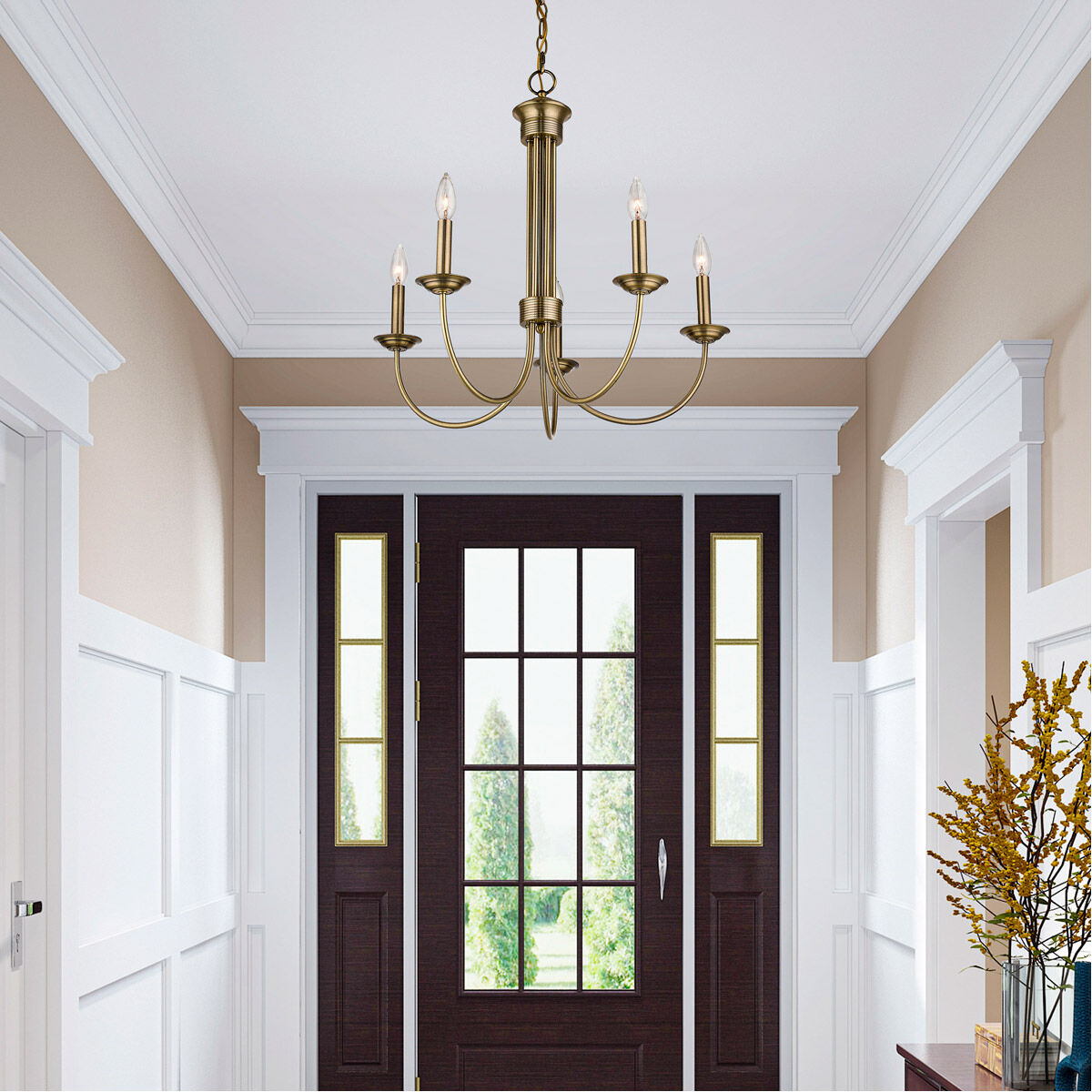 Estate 5 Light 25 inch Antique Brass Chandelier Ceiling Light