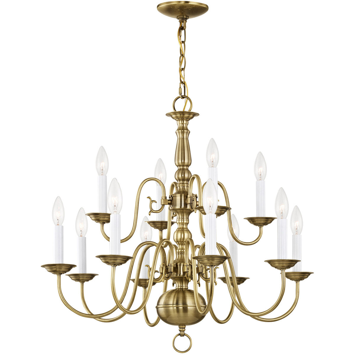 Williamsburgh 12 Light 26 inch Antique Brass Chandelier Ceiling Light