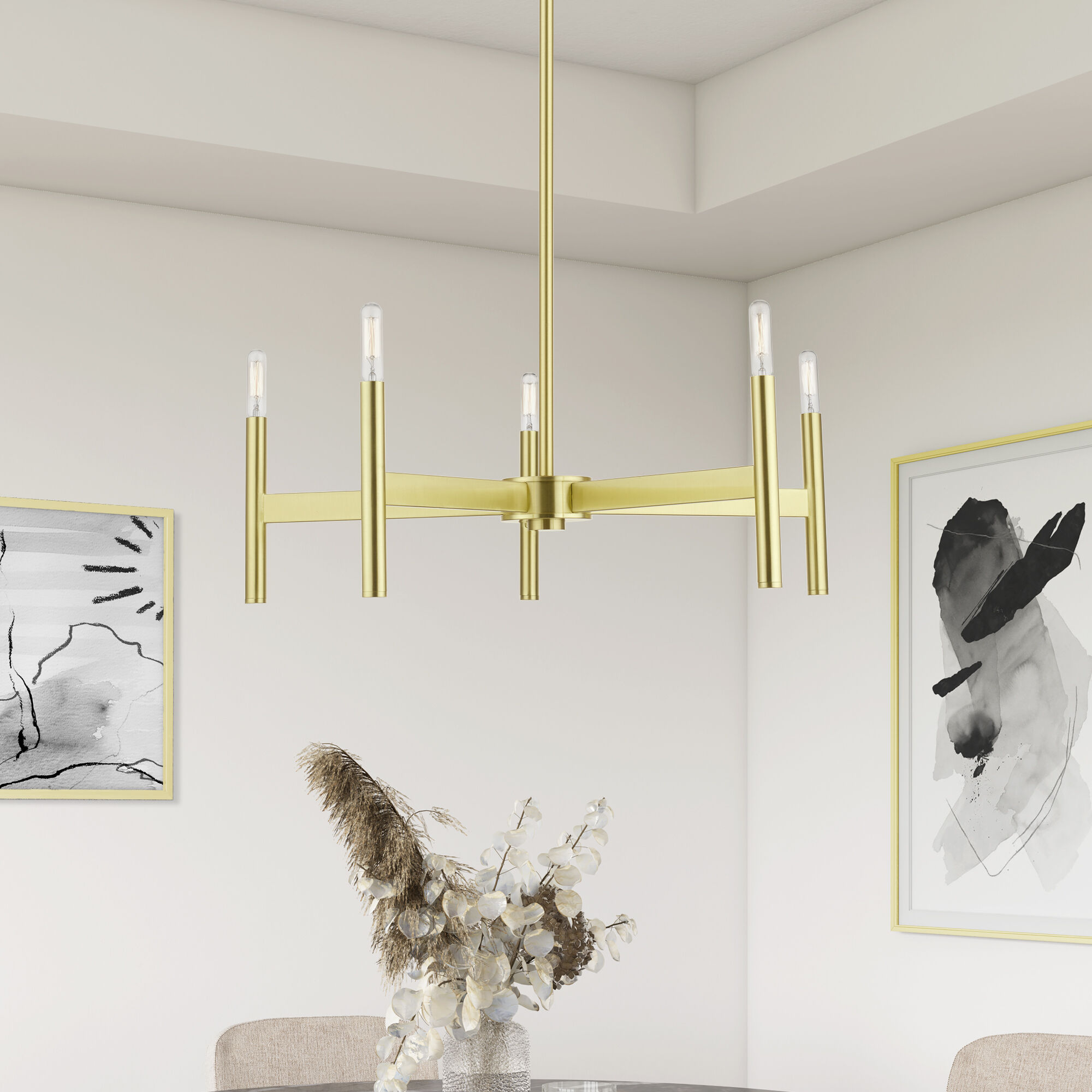 Copenhagen 5 Light 25 inch Satin Brass Chandelier Ceiling Light