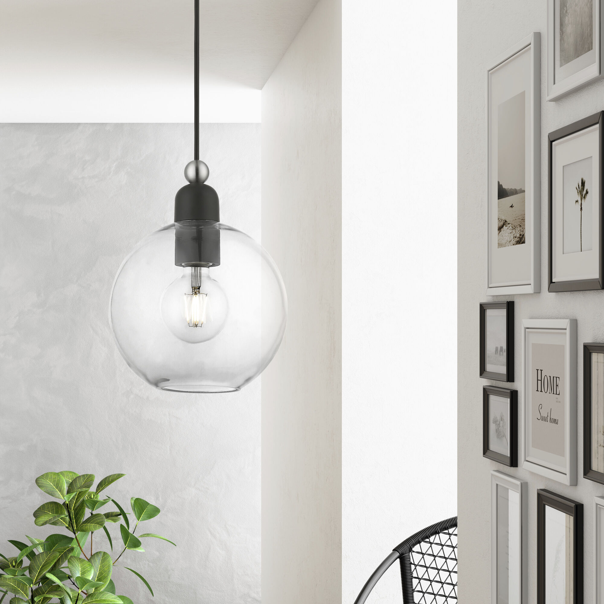 Downtown 1 Light 8 inch Black with Brushed Nickel Accents Pendant Ceiling Light, Sphere