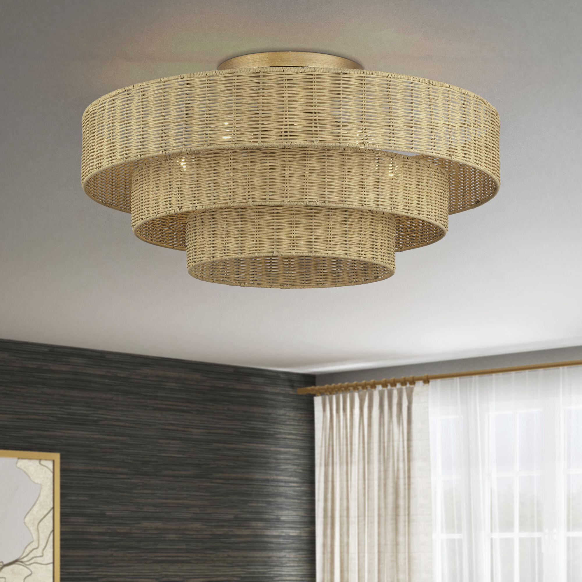 Weavington 5 Light 28 inch Antique Gold Leaf Semi Flush Mount Ceiling Light, Extra Large