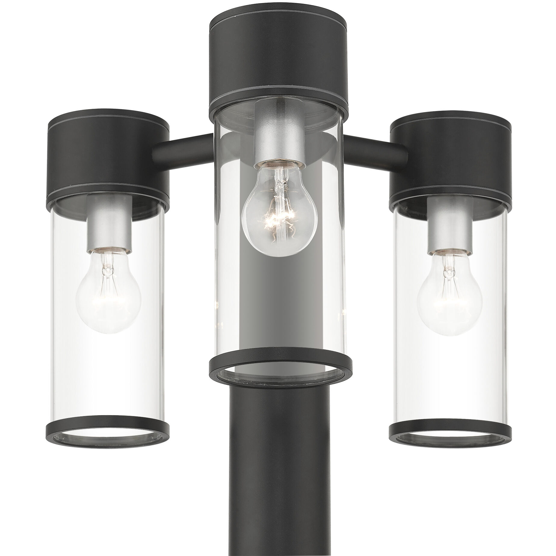 Atlantic 3 Light 18 inch Textured Black with Antique Silver Finish Accents Outdoor Extra Large Post Top Lantern